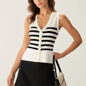 Rihoas White Striped Button Knit Tank Top